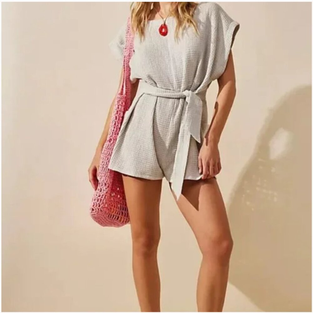 Free People Pull Me In Playsuit One Piece Romper in Gray M